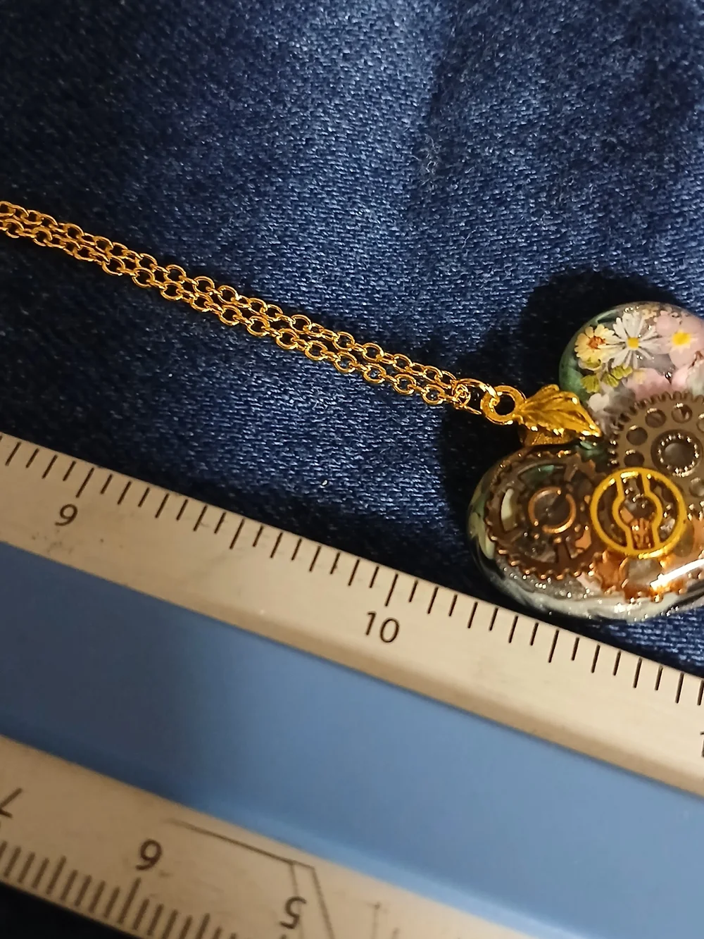 Gold-Tone Heart Pendant Necklace with Floral & Gear Accents - Pink/Gold